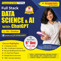 Full Stack Data Science & AI  by Mr. Omkar in NareshIT - 91-8179191999