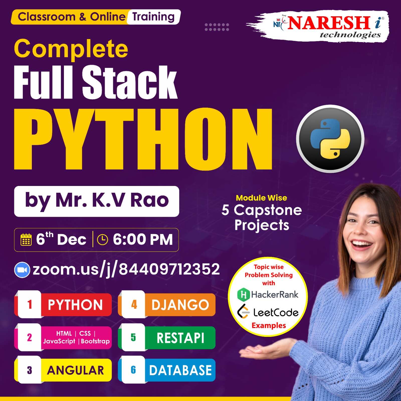 Full Stack Python by Mr.K V Rao in NareshIT - 91-8179191999, Online Event