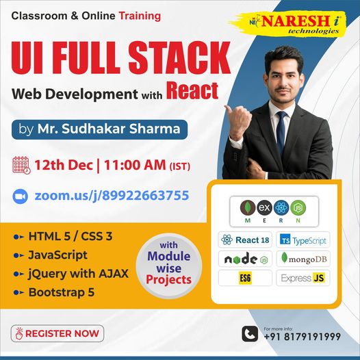 Best UI Full Stack Web with React JS  online training -Naresh IT, Online Event