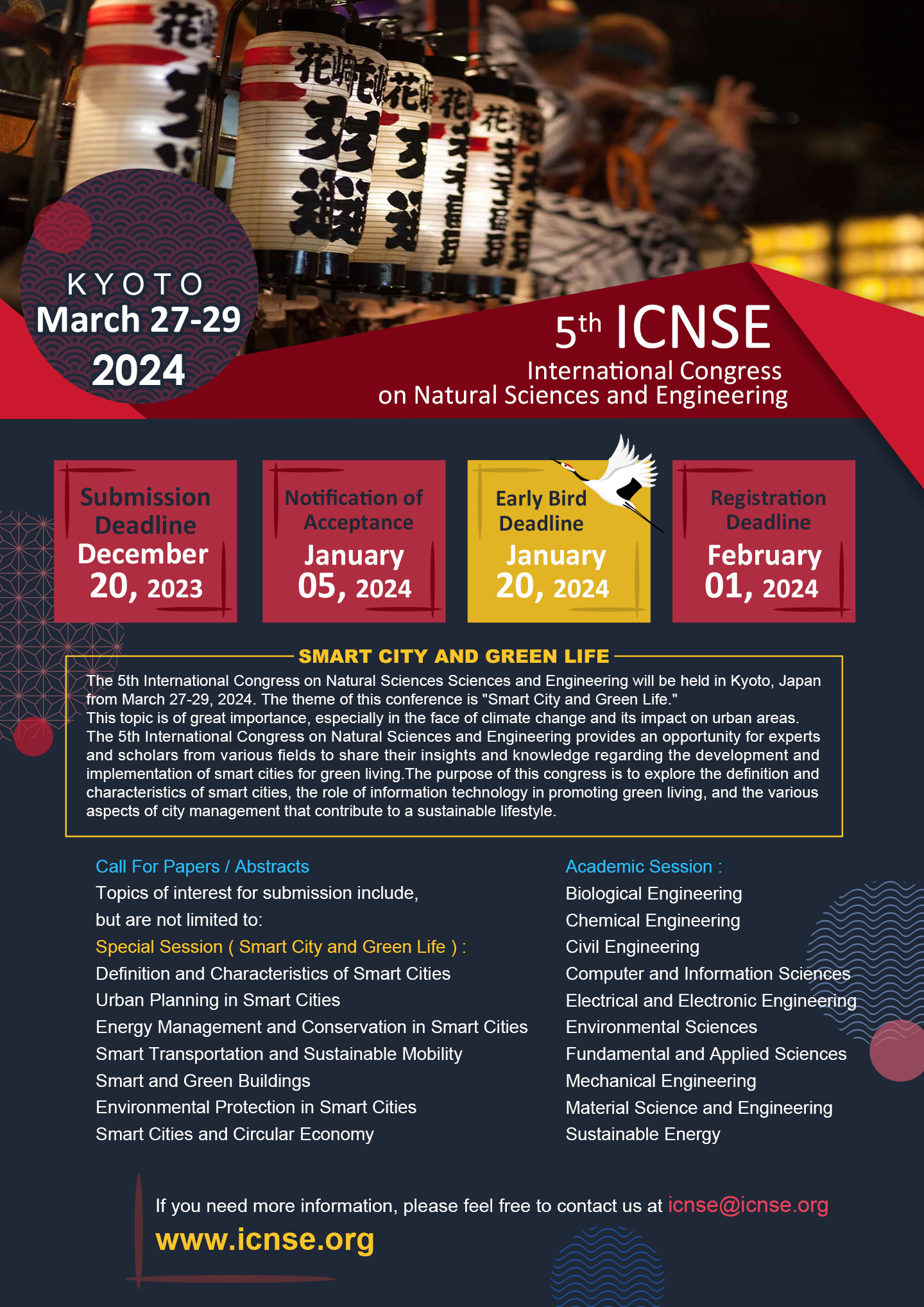 5th ICNSE at KYOTO, JAPAN International Congress on Natural Sciences and Engineering, Kyoto, Kansai, Japan