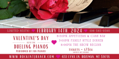 Tickets Now Available for Valentine's Dinner and Dueling Pianos at Rockin' TJ Ranch