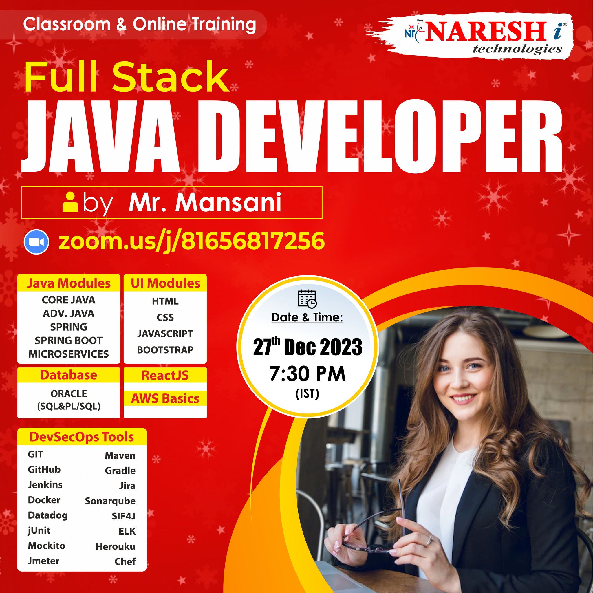 Free Demo On Full Stack Java Developer Course Training in NareshIT, Online Event