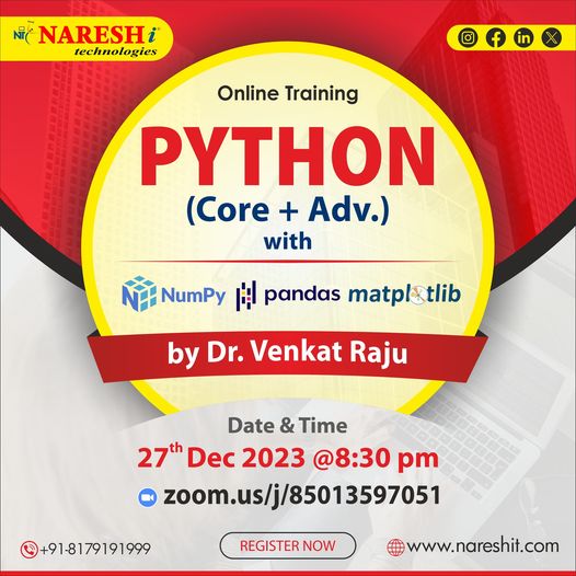 Best Python (Core + Adv) Online Training in NareshIT - Hyderabad, Online Event