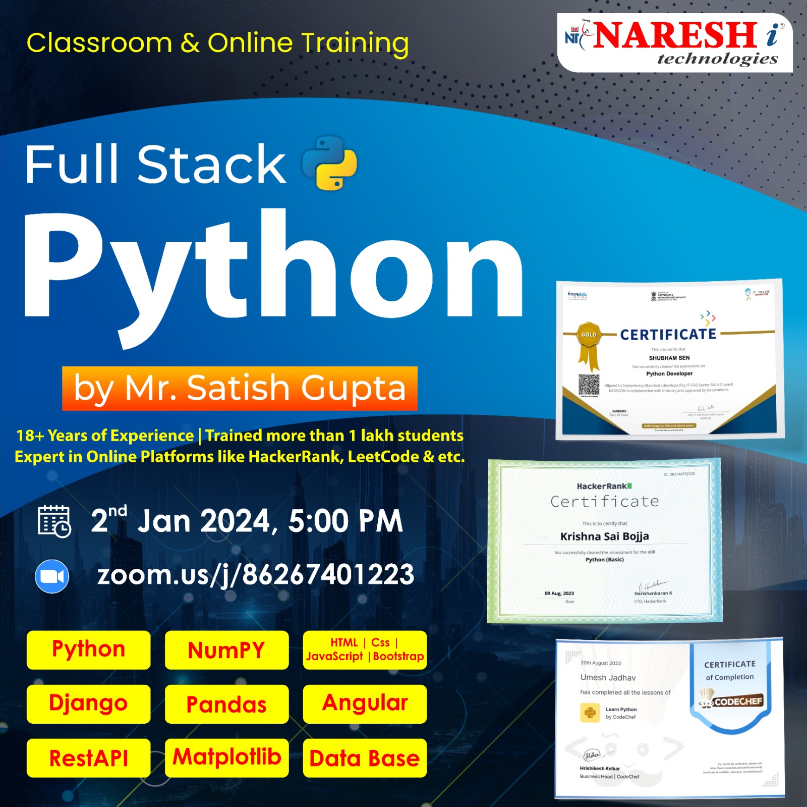 Free Demo On Full Stack Python by Mr.Satish Gupta - NareshIT, Online Event