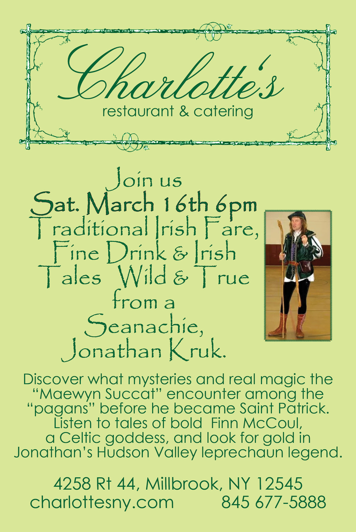 Irish Tales Wild and True from a Seanachie, Jonathan Kruk with Fine Drinks and Irish Classics, Millbrook, New York, United States