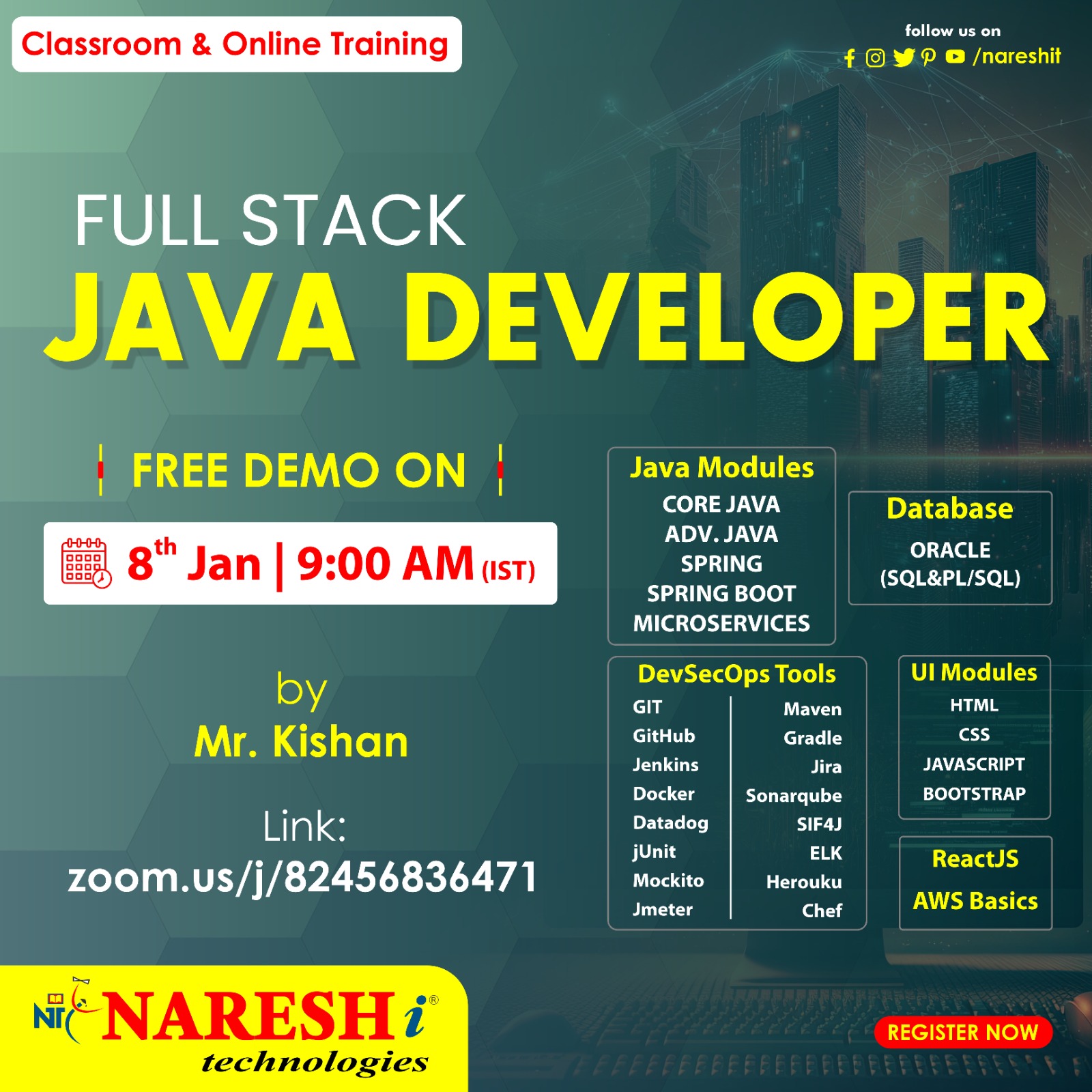 Best Course Full Stack Java Developer Training in NareshIT, Online Event