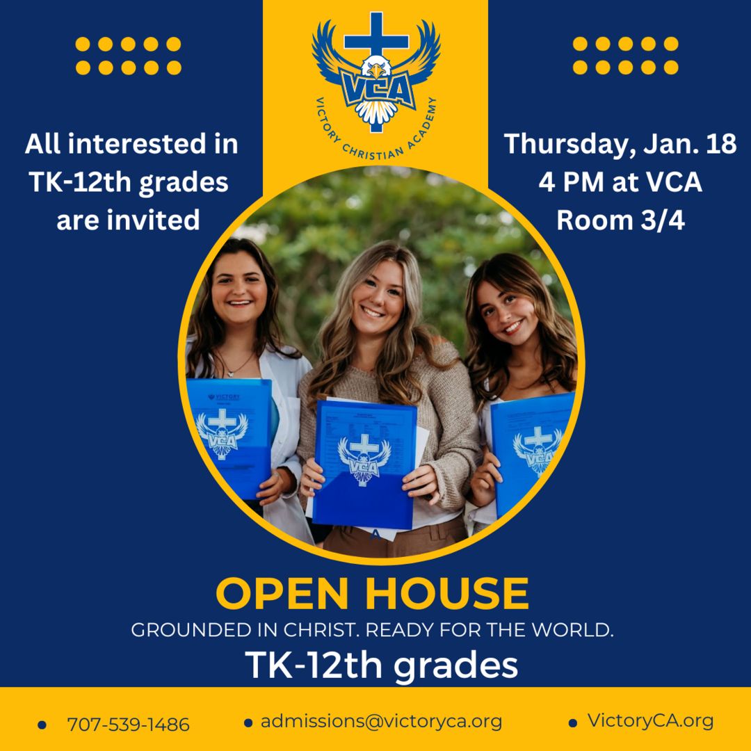 Victory Christian Academy Open House | TK-12th Grades | Th Jan. 18 4PM, Santa Rosa, California, United States
