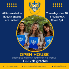 Victory Christian Academy Open House | TK-12th Grades | Th Jan. 18 4PM