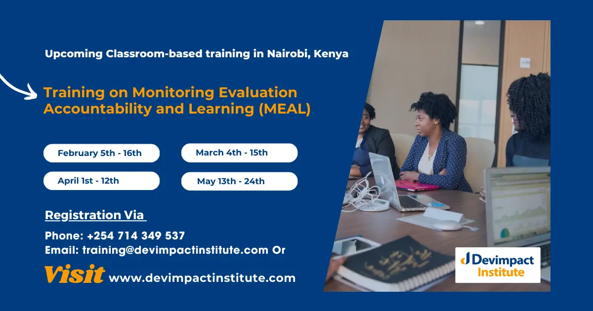 Training on Monitoring Evaluation Accountability and Learning (MEAL), Devimpact Institute, Nairobi, Kenya
