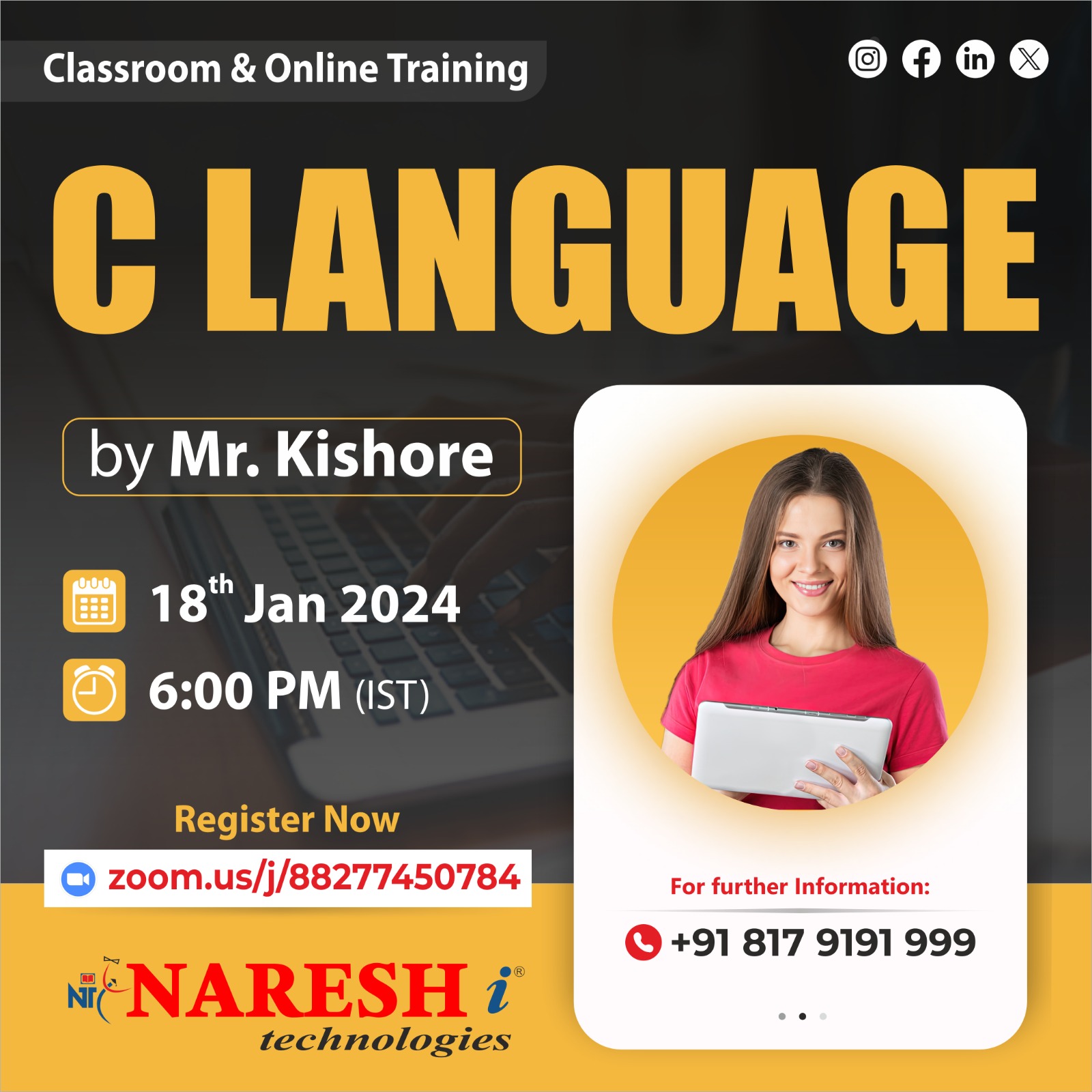 Best C Language Online Course Training in NareshIT, Online Event