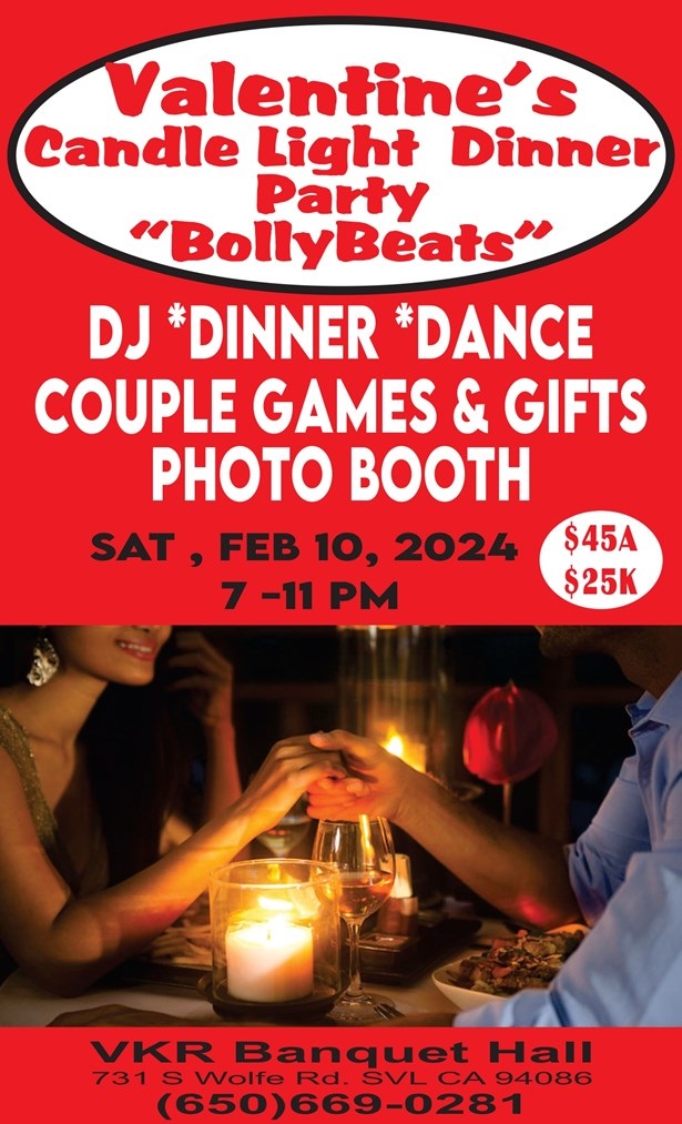 Valentine's Candle Light Dinner Party 'Bolly Beats', Sunnyvale, California, United States