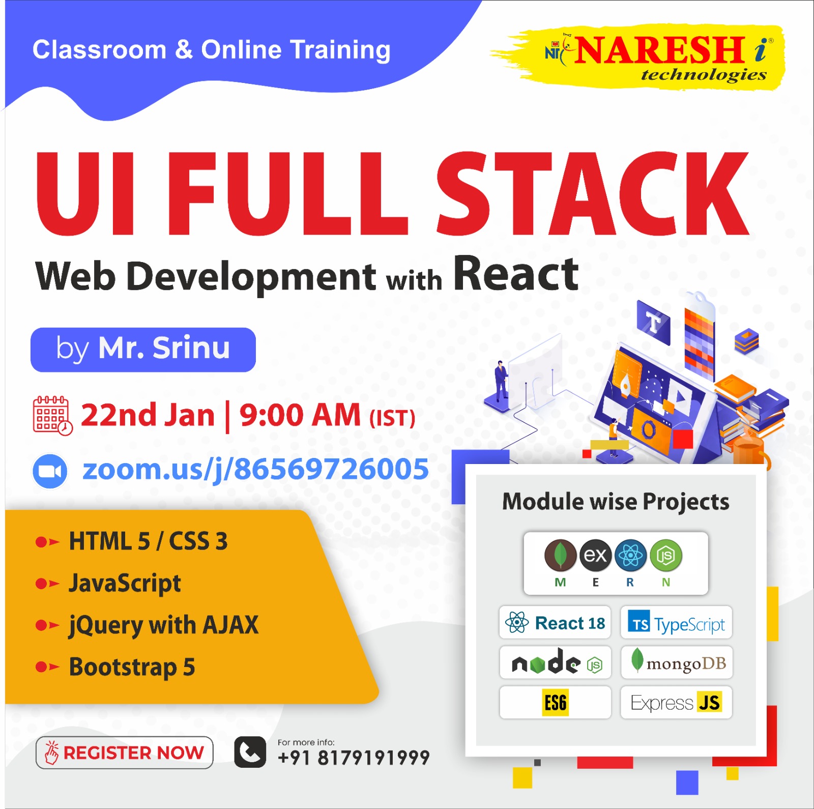 Learn UI Full Stack Web with React JS Course in NareshIT, Online Event