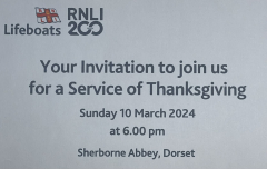 RNLI's 200 Year Service of Thanksgiving - Sherborne Abbey, 10 March 6 pm