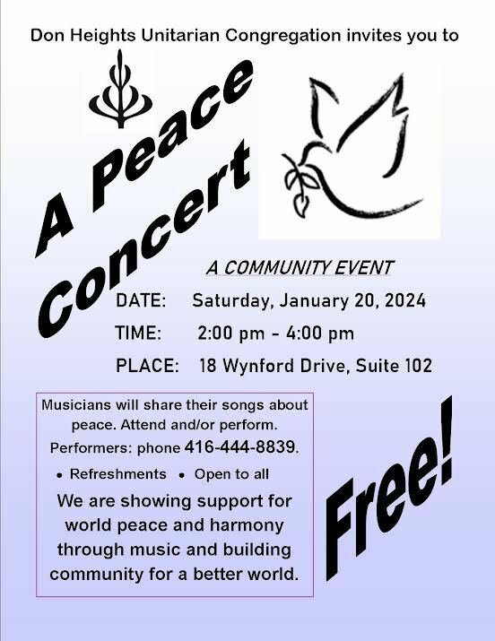 Free Peace Concert - Complimentary Refreshments, Toronto, Ontario, Canada