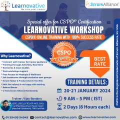 cspo online Training on 20-21 january 2024 |cspo Certified Scrum Product Owner Training and Certification| Learnovative