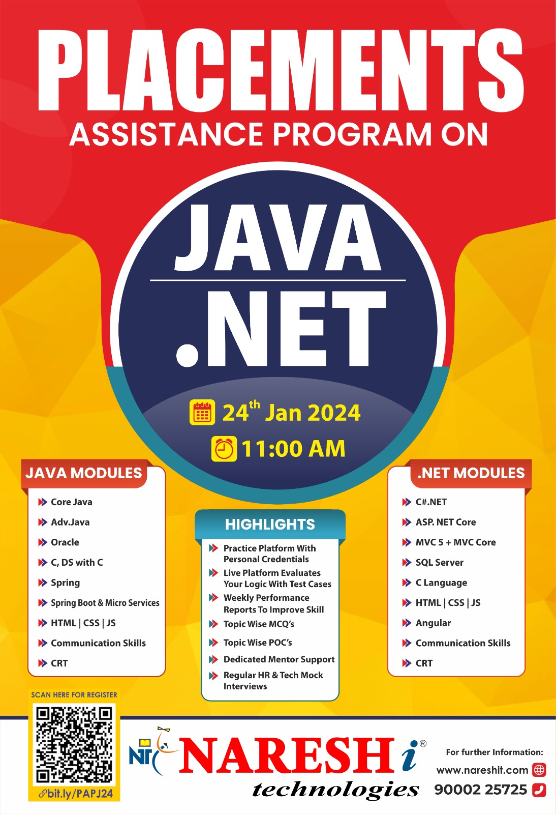 Placement Assistance Program On Java & Dot Net | NareshIT, Online Event