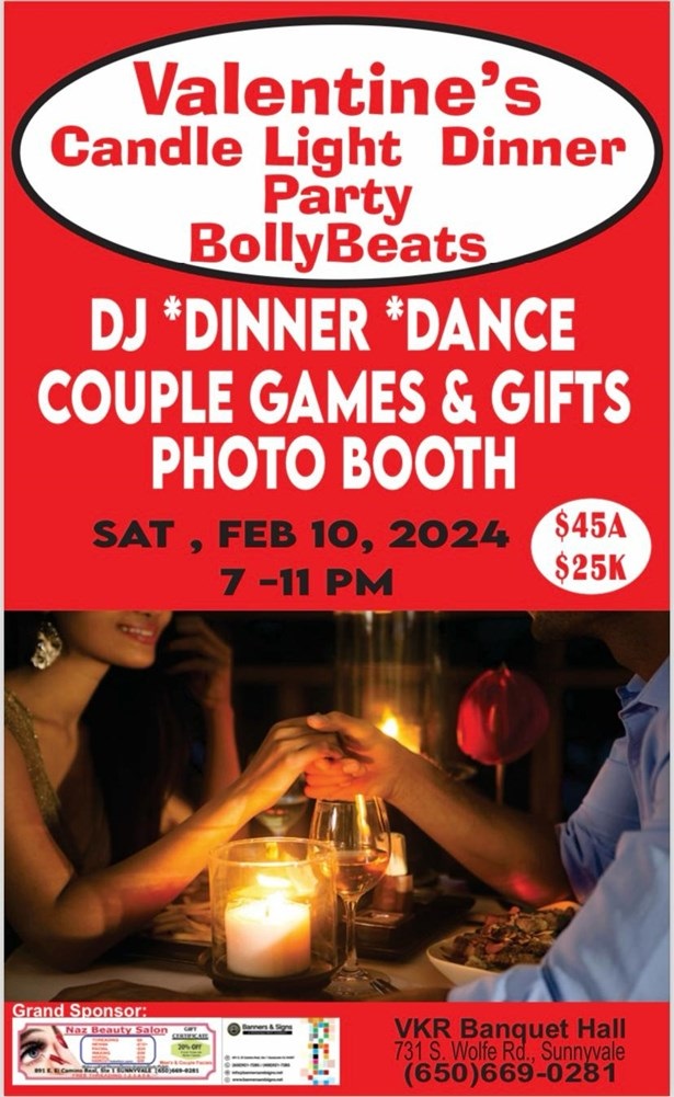 Valentine's Candle Light Dinner Party 'Bolly Beats', Sunnyvale, California, United States