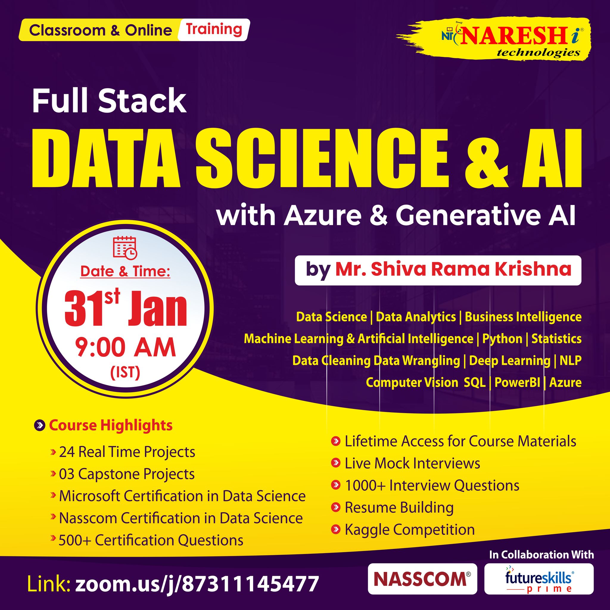 DATA SCIENCE ONLINE TRAINING IN NARESHIT -, Hyderabad, Telangana, India