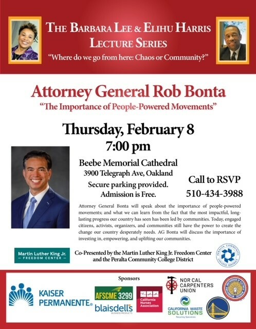 Barbara Lee and Elihu Harris Lecture Series Presents Attorney General Rob Bonta, Oakland, California, United States