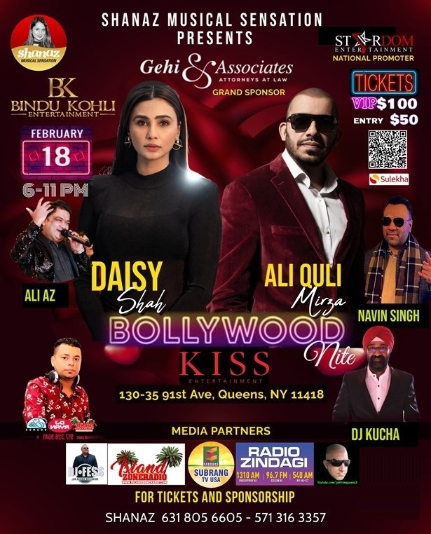 BOLLYWOOD NITE VALENTINES SPECIAL WITH DAISY SHAH AND ALI QULI, Queens, New York, United States