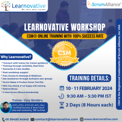 CSM Online Training on 10 - 11 february 2024 | Learnovative| CSM Scrum Master Training and Certification In Hyderabad