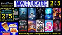 2 Movie Tickets for $5 @ Spinning Dreams (2/13 - 3/31/24)