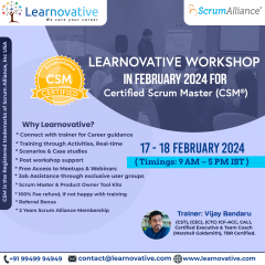 CSM Online Training on 17 - 18 february 2024 | Learnovative| CSM Scrum Master Training and Certification In Hyderabad