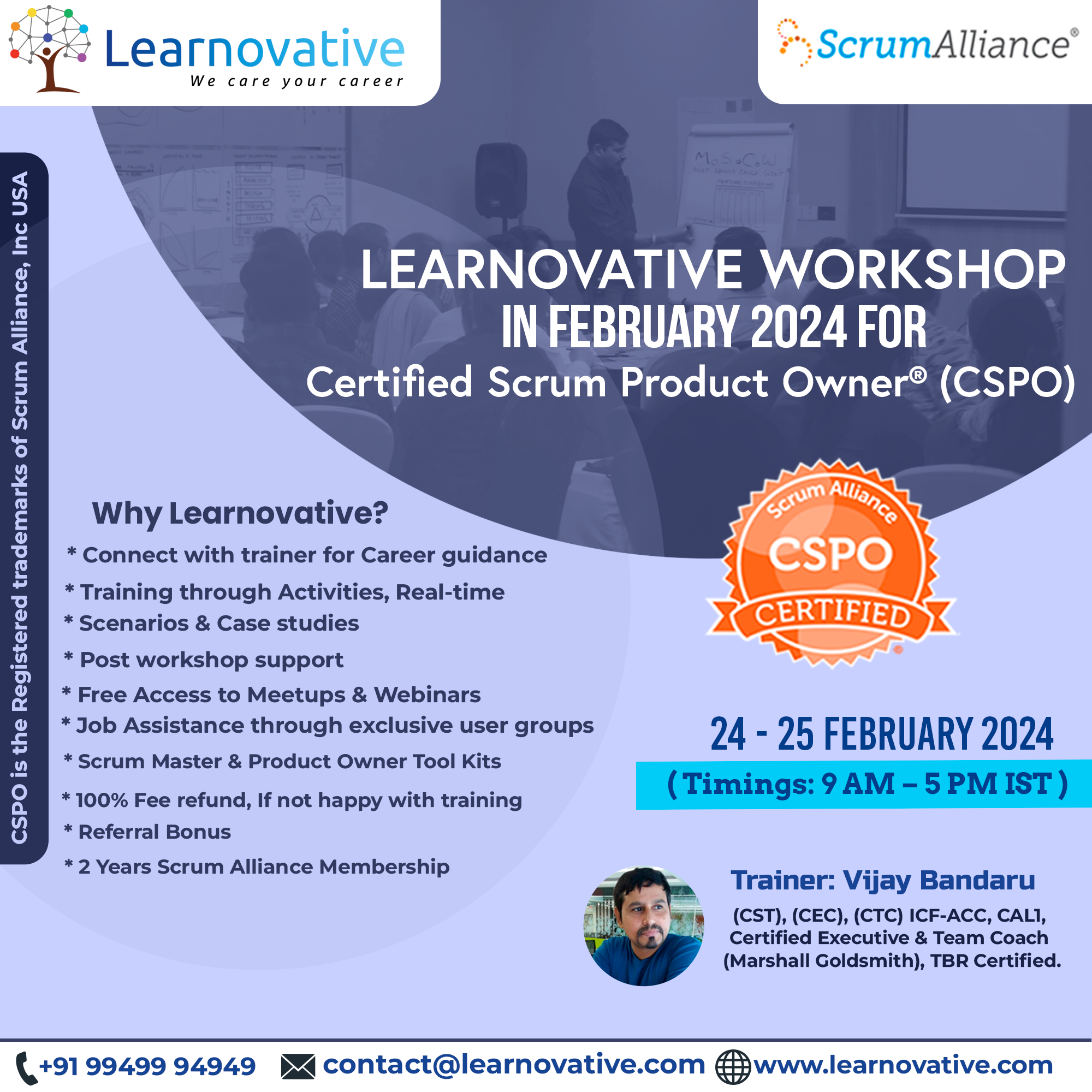 Certified Scrum Product Owner (CSPO) Online Training on 24 - 25 february 2024 | CSPO Training | CSPO Course | CSPO Training In Hyderabad | Learnovative, Online Event