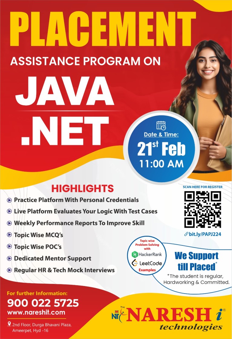 Best Job Assistance Program On Java & Dot Net Training Institute In Hyderabad 2024 |NareshIT, Online Event