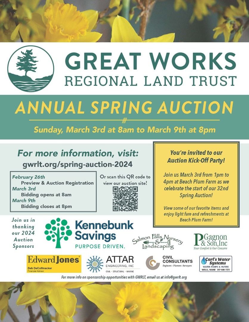 Great Works Regional Land Trust Annual Auction virtual March3-March 9 GWRLT.org/events, Online Event