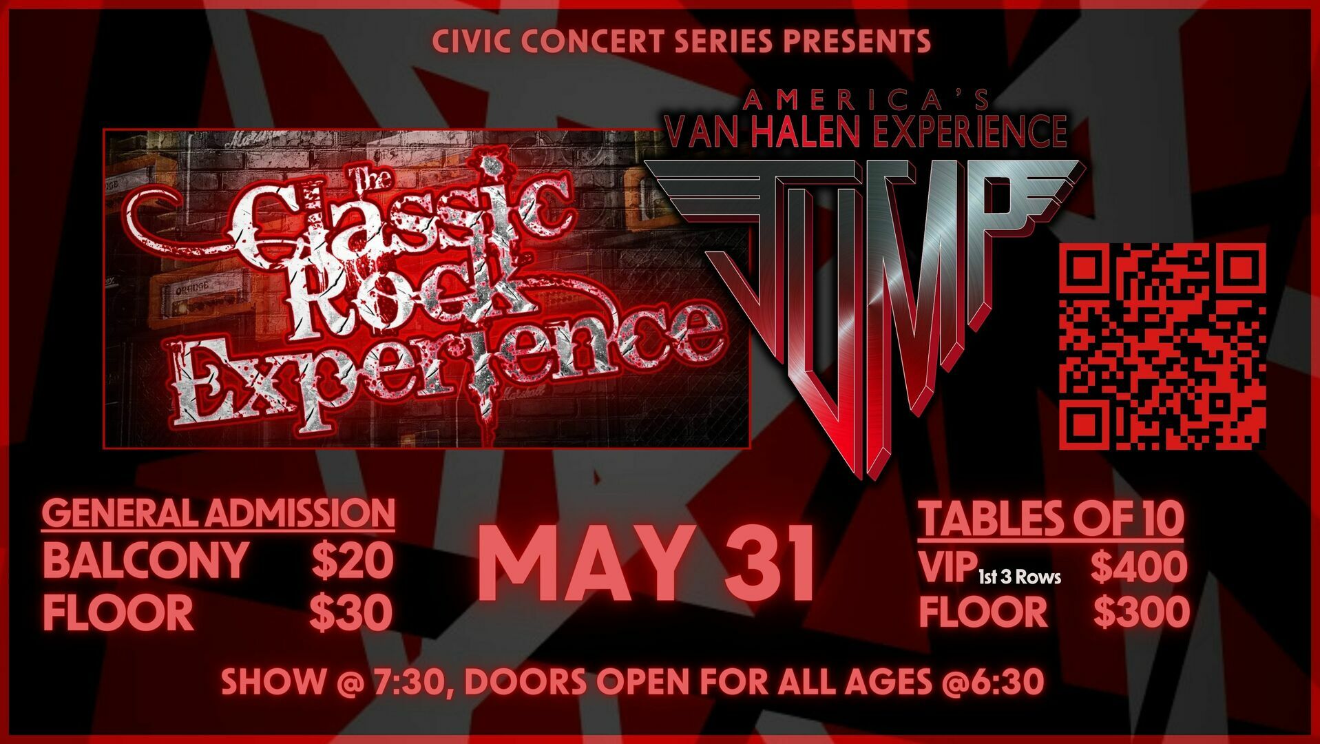 The Classic Rock Experience and JUMP(Van Halen Tribute) at the La Porte Civic Auditorium, La Porte, Indiana, United States