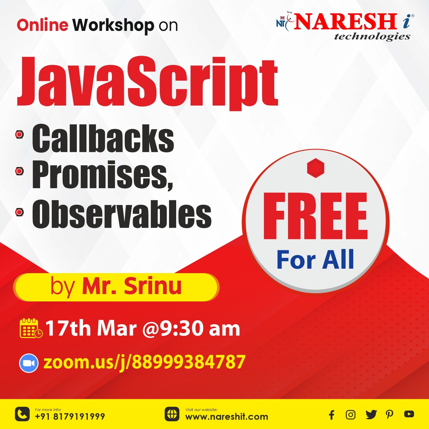 Best Online JavaScript Workshop Training Institute In Hyderabad 2024 | NareshIT, Online Event
