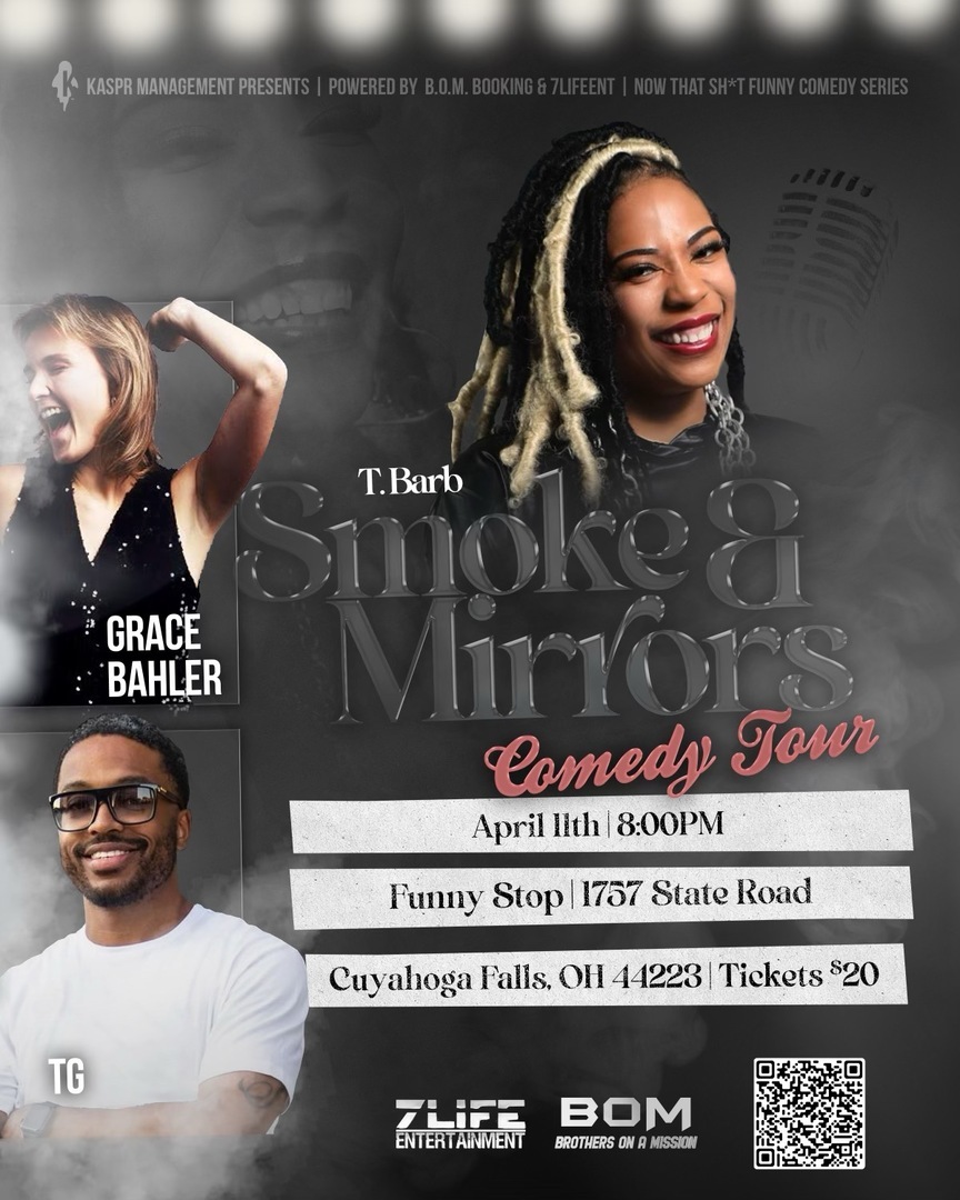 Smoke and Mirrors Comedy Tour Starring T-Barb and Grace Bahler hosted by T-G the Host, Cuyahoga Falls, Ohio, United States
