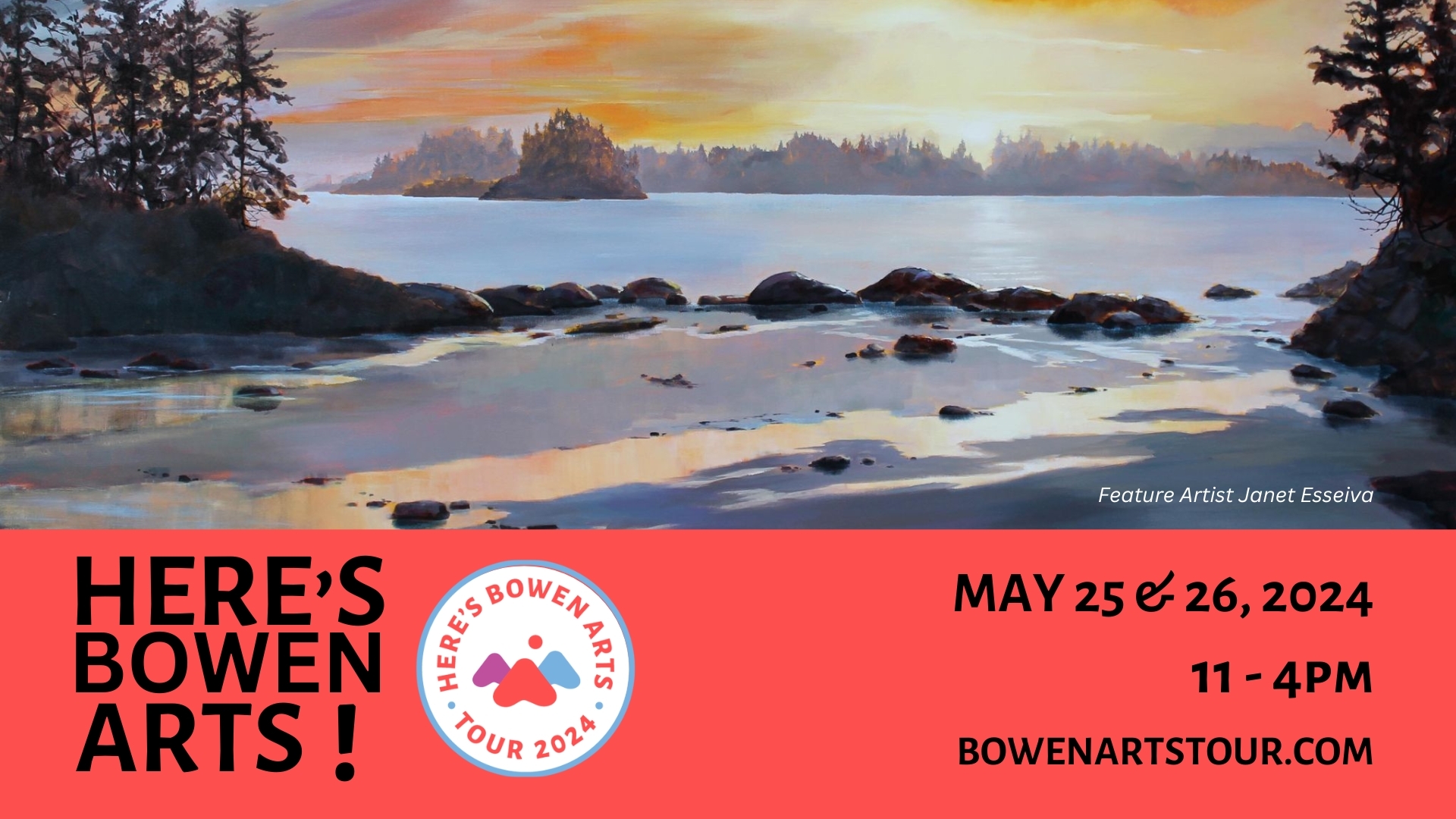 Here's Bowen Arts! Tour 2024 May 25 and 26 11-4 Free.130 artists,21 venues Bowen Is. bowenartstour.com, Bowen Island, British Columbia, Canada