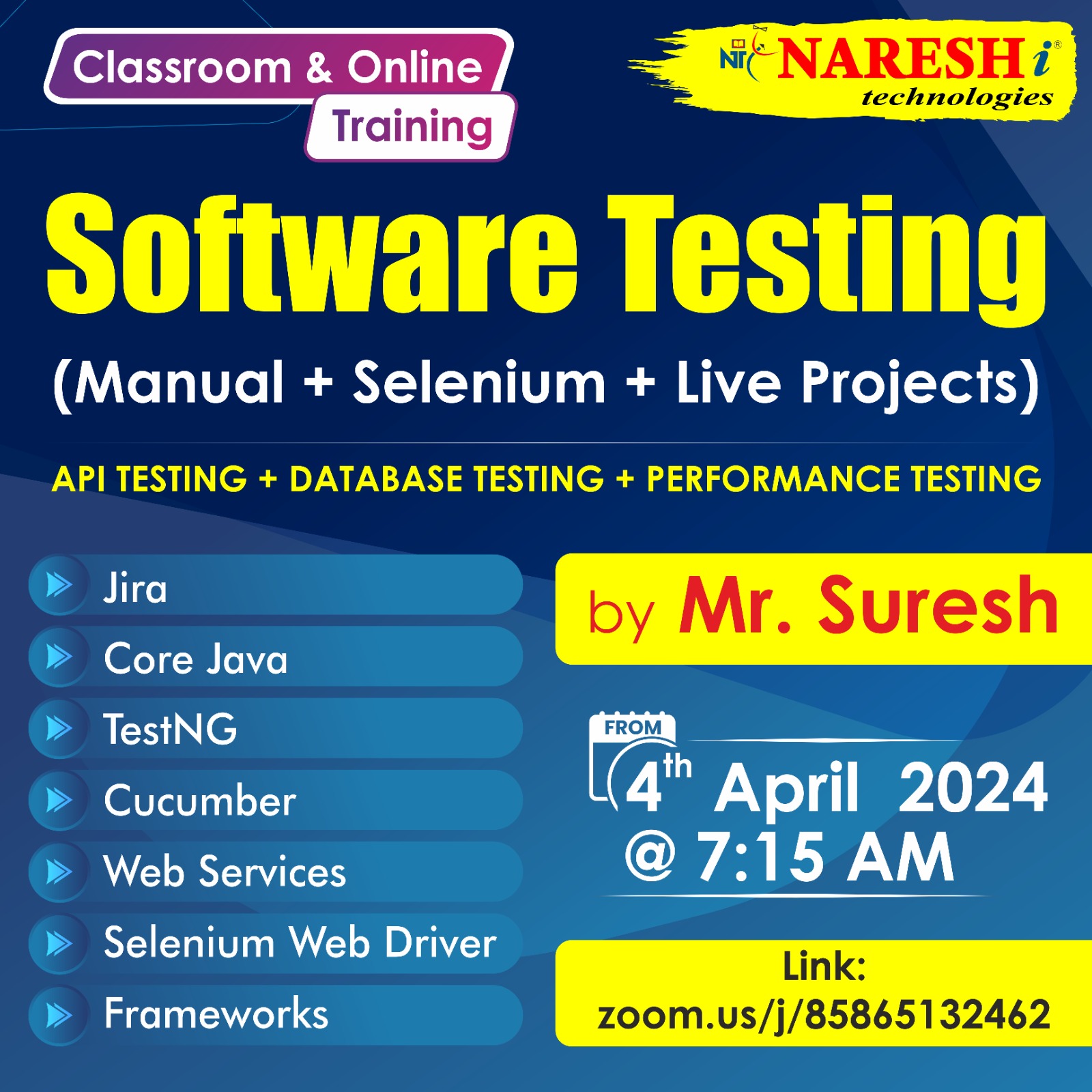 Top Software Testing Course Training in NareshIT Hyderabad, Online Event