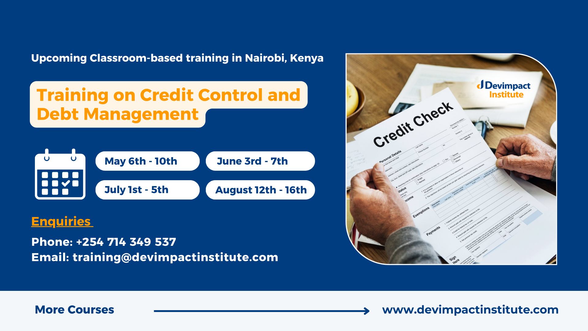 Training on Credit Control and Debt Management, Devimpact Institute, Nairobi, Kenya