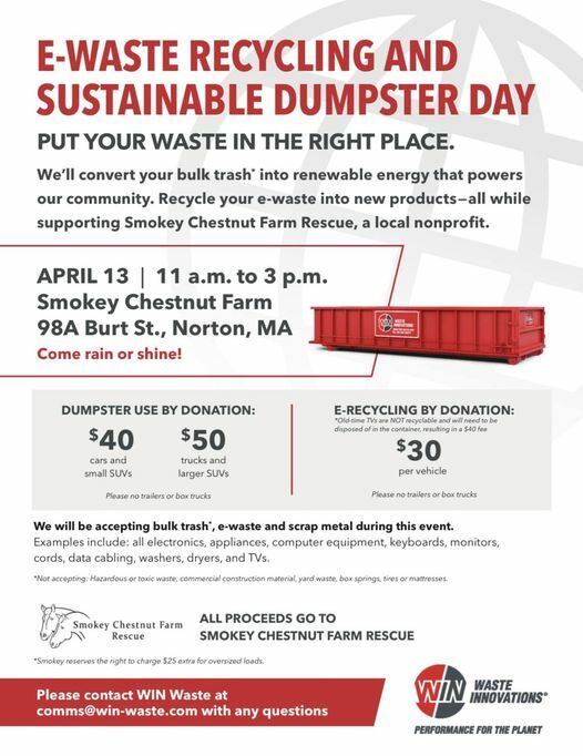 Smokey Chestnut Farm Rescue Dumpster Day with Electronics Recycling, Norton, Massachusetts, United States