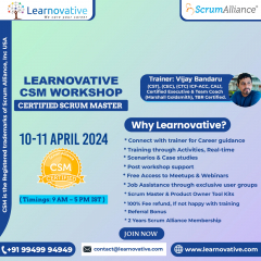 Certified Scrum Master (CSM) Certification Online Training Class on 10-11 April 2024 | Learnovative