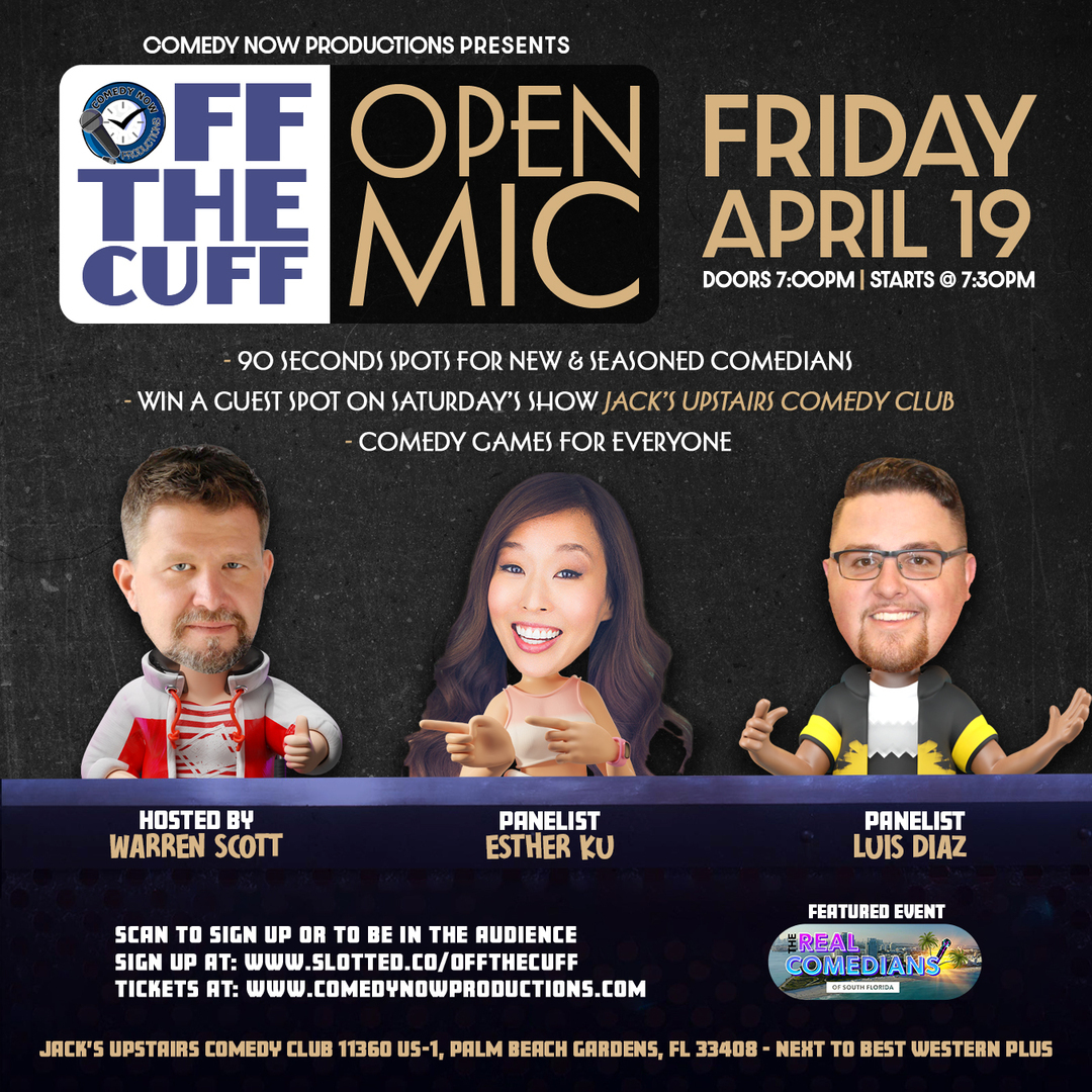 Esther Ku -OFF THE CUFF - Attend a FREE Taping of a Comedy Reality Event, Palm Beach Gardens, Florida, United States