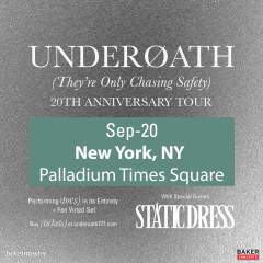 UNDEROATH They're Only Chasing Safety 20th Anniversary in NYC on Sept 20th at Palladium Times Square