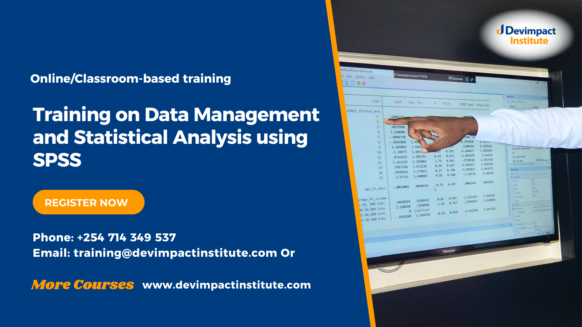 Training on Data Management and Statistical Analysis using SPSS, Devimpact Institute, Nairobi, Kenya