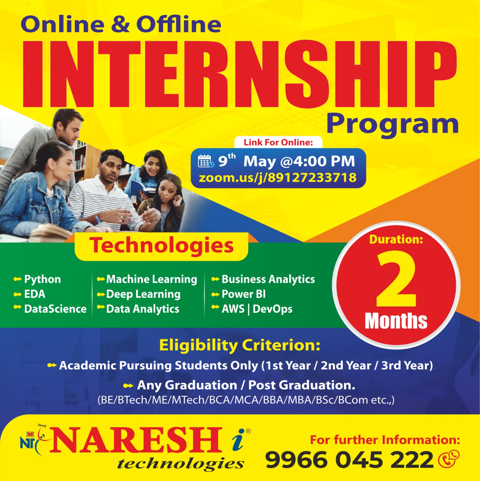 Attend Online & Offline Internship Program in NareshIT, Online Event
