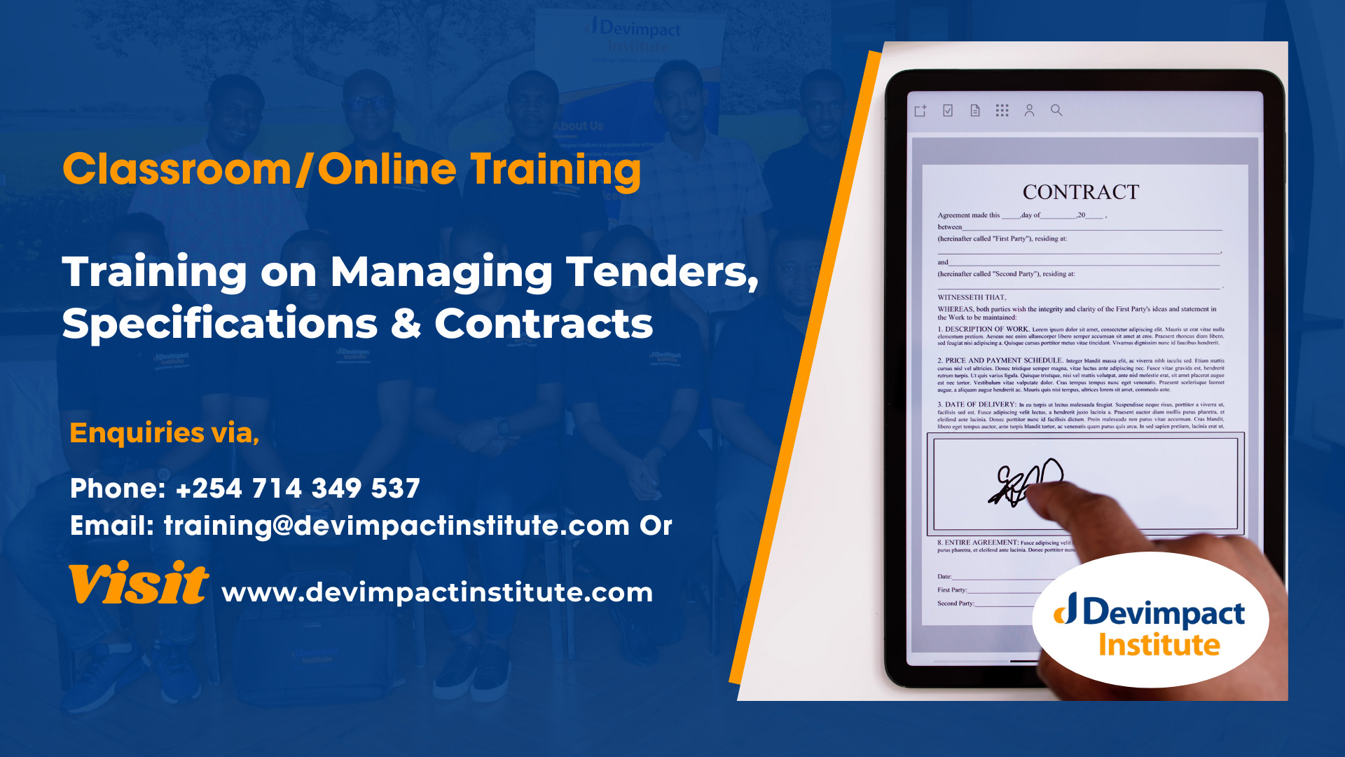 Training on Managing Tenders, Specifications & Contracts, Devimpact Institute, Nairobi, Kenya