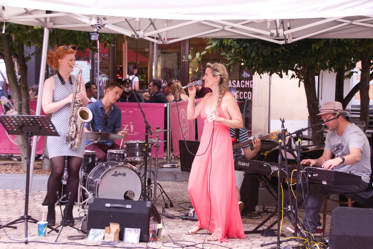 Live music at Leopold Square: Emily West and The Power Trio, Sheffield, England, United Kingdom