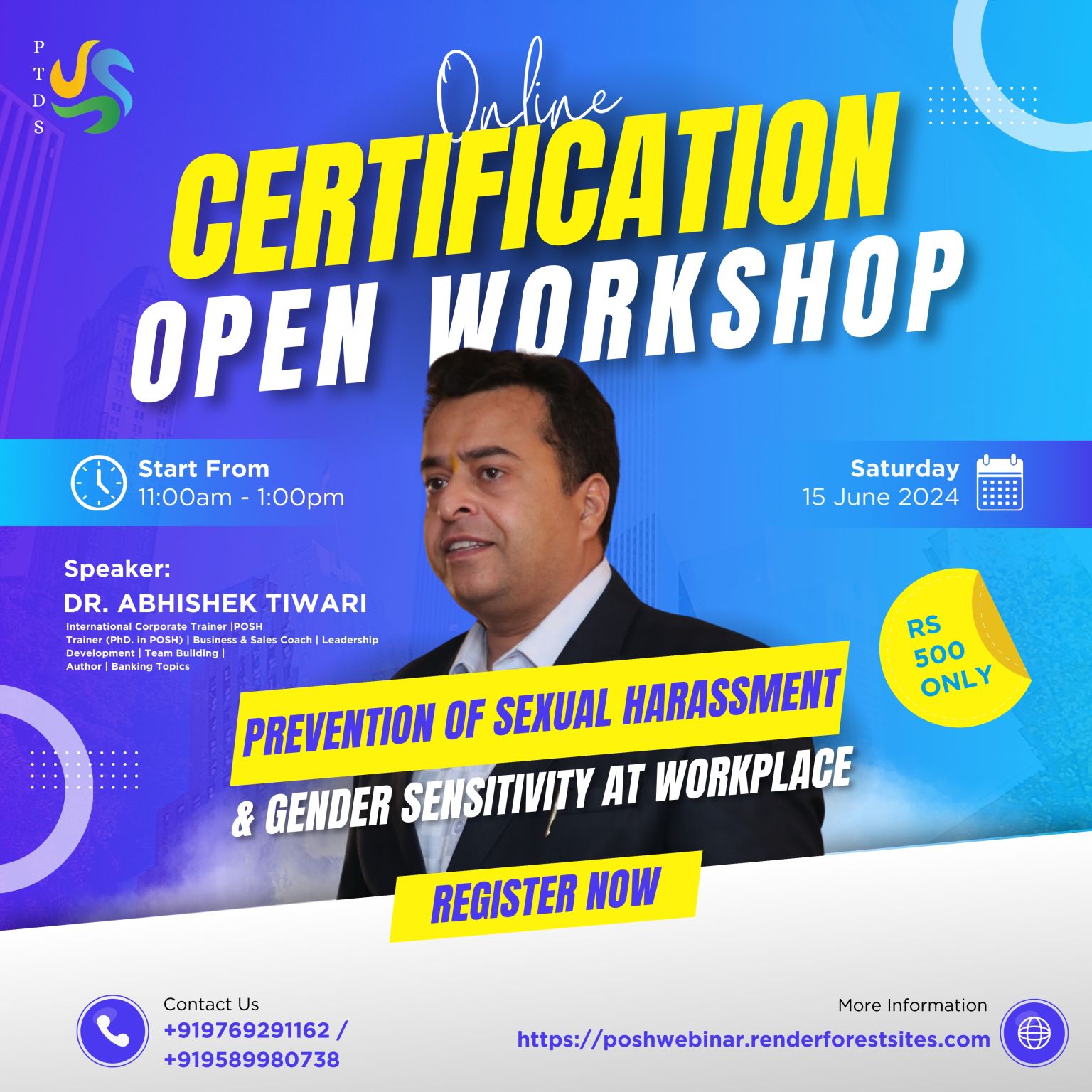 Prevention of Sexual Harassment and Gender Sensitivity at Workplace Online Certification Open Workshop, Online Event