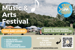 FREE True Love Christian Music and Art Festival July 20th 10:30 - 5:00 Aptos Village Park in Redwoods