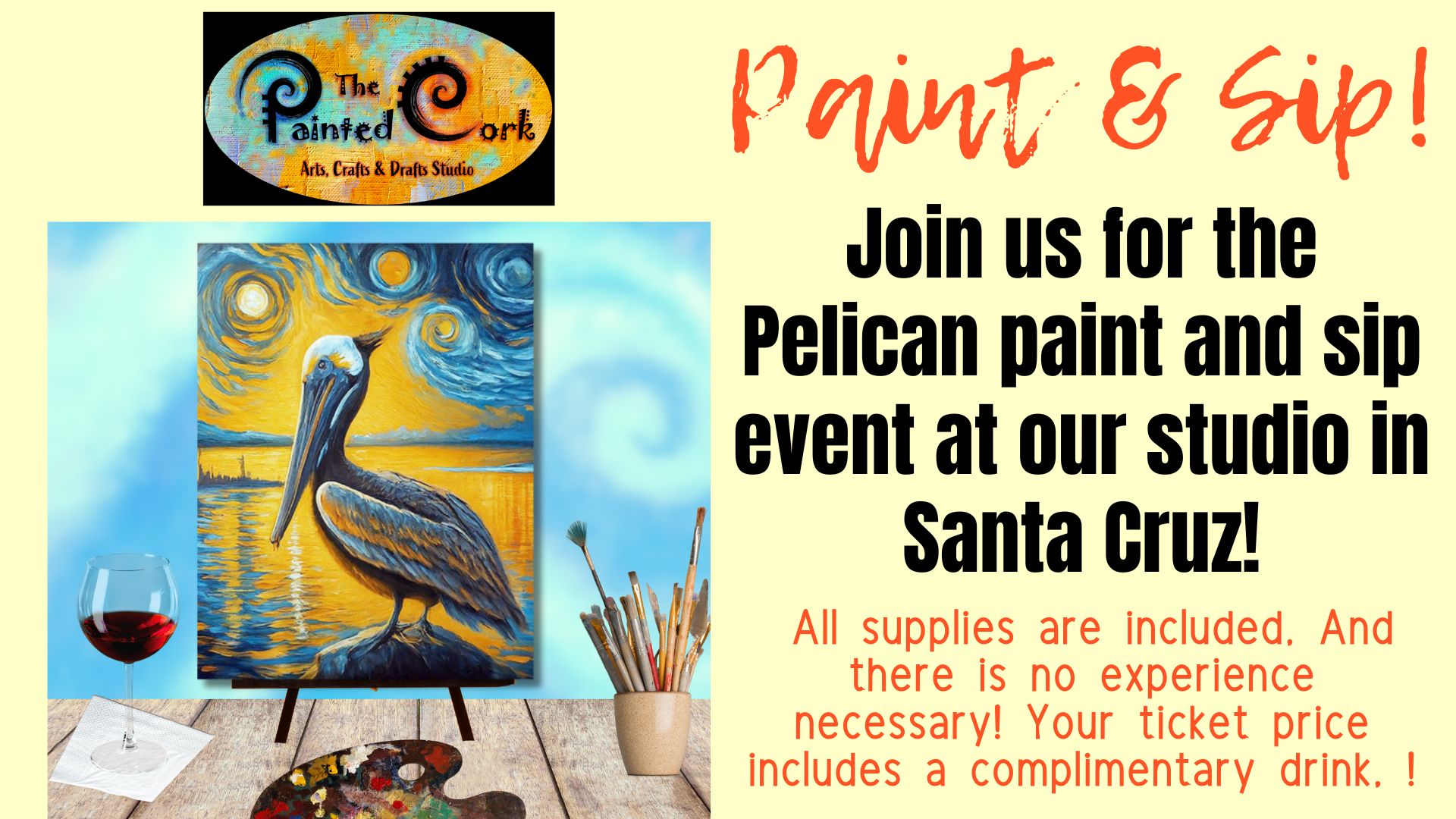 Paint and Sip ~ Starry Pelican ~ Proceeds go to Native Animal Rescue of Santa Cruz!, Santa Cruz, California, United States