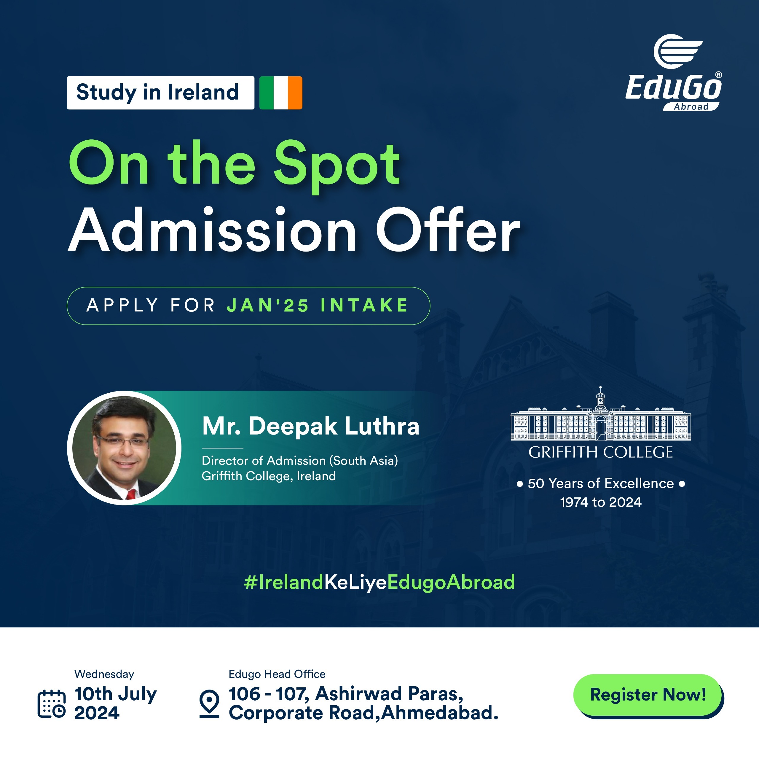Study In Ireland - On the Spot Admission Offer Apply for Jan'25 Intake, Ahmedabad, Gujarat, India