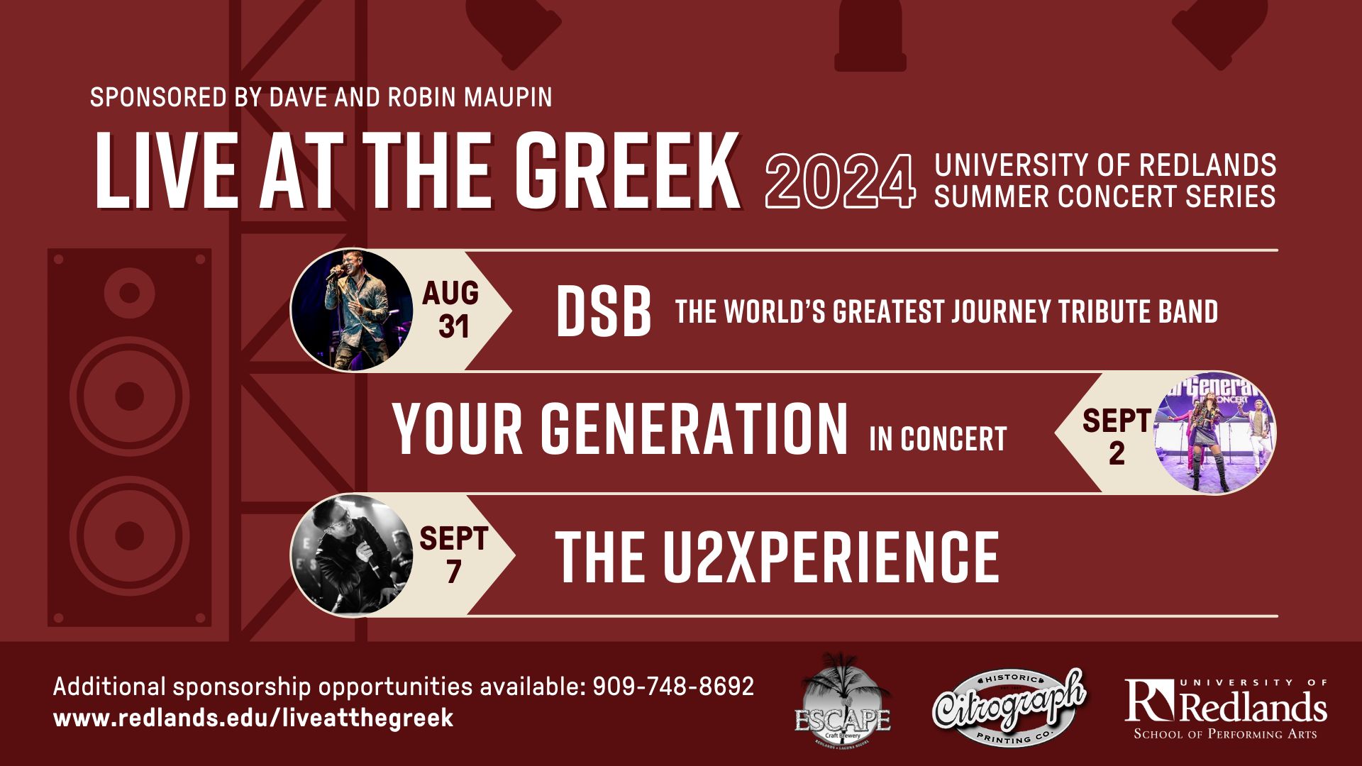 Live at the Greek: Summer Concert Series sponsored by Dave and Robin Maupin, Redlands, California, United States