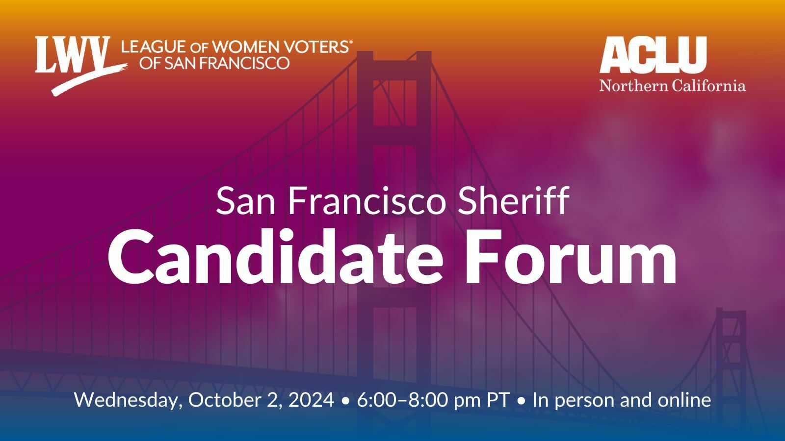 San Francisco Sheriff candidate forum, hosted by the League of Women Voters and ACLU Northern CA, San Francisco, California, United States